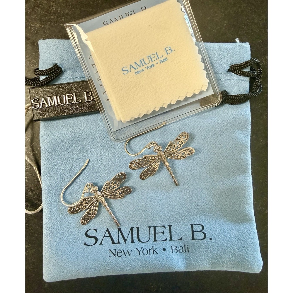 Rare Samuel B 925 Sterling Silver Dragonfly Earrings NEW w/ Packaging Bali